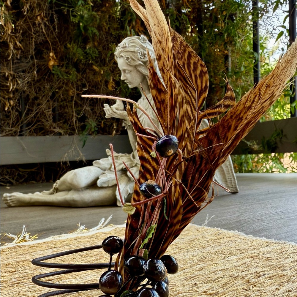 12 Napkin Ring pheasant feathers berries Thanksgiving